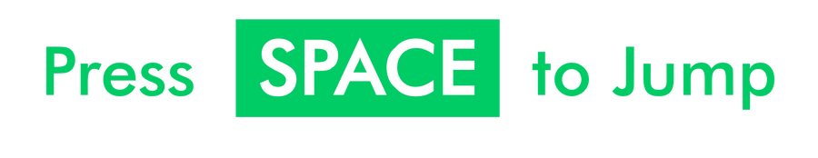 Press SPACE to Jump logo. The text is green on a transparent backgound,with the word SPACE in white in a green box.
